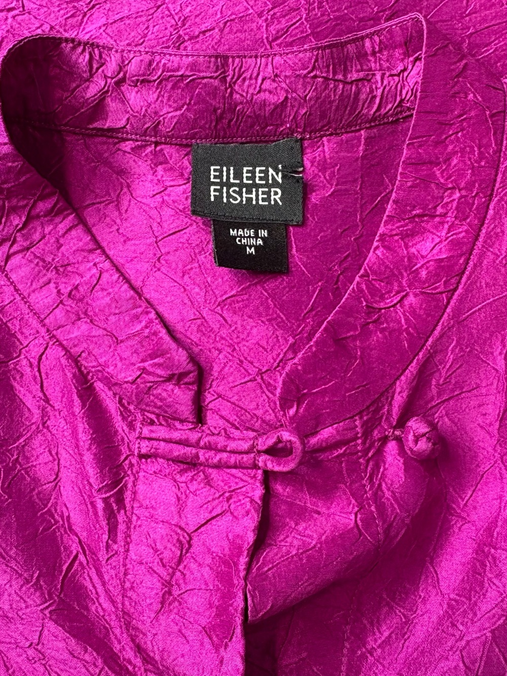 Eileen Fisher 100% Silk Mandarin Collar Blouse Magenta Size M - Picture 7 of 8